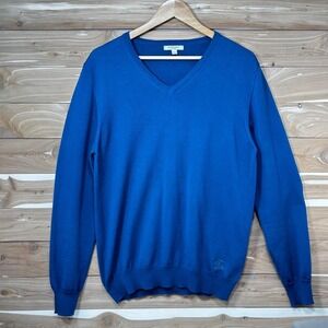 Burberry London V-Neck Sweater Pullover Knitwear Classic‎ Blue Size M